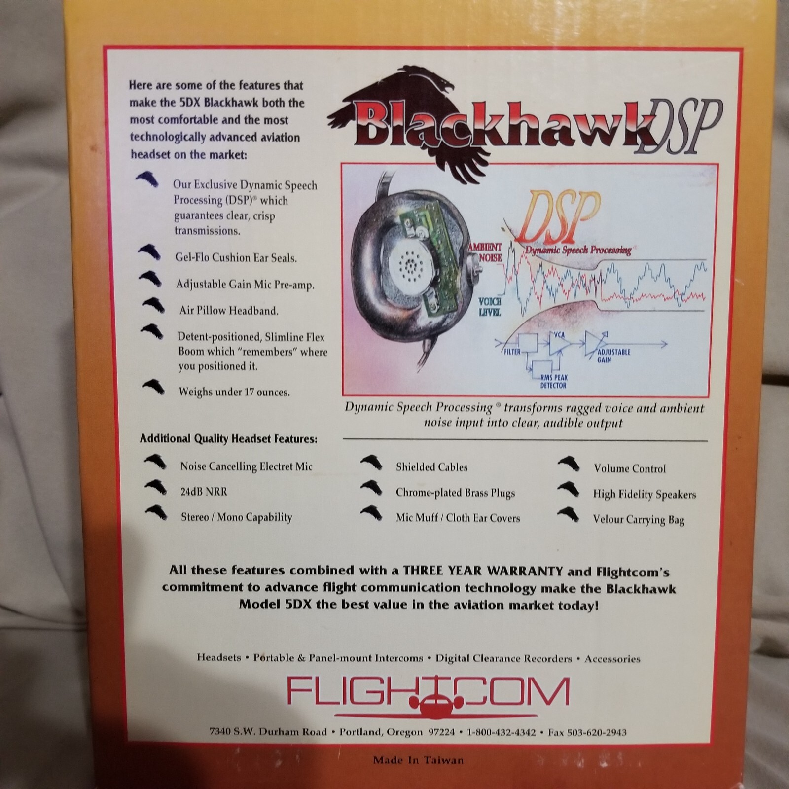Flightcom Blackhawk DSP Aviation Headset Model 5DX Never Used New in box