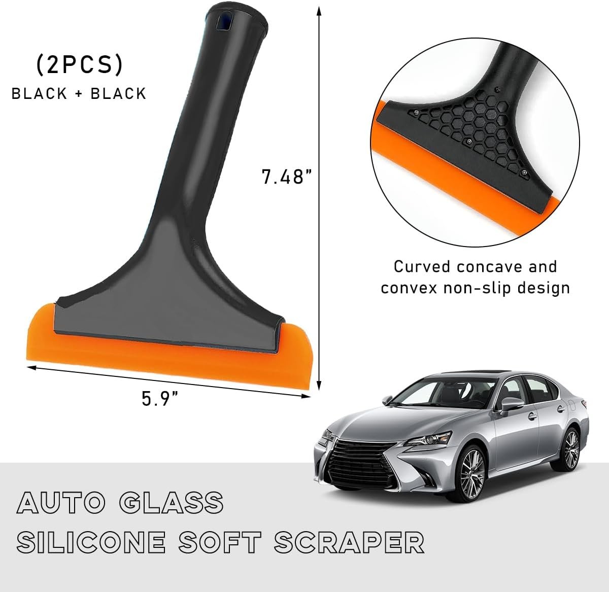 2PCS Small Silicone Window Squeegee, Auto Windshield Water Blade Scraper,