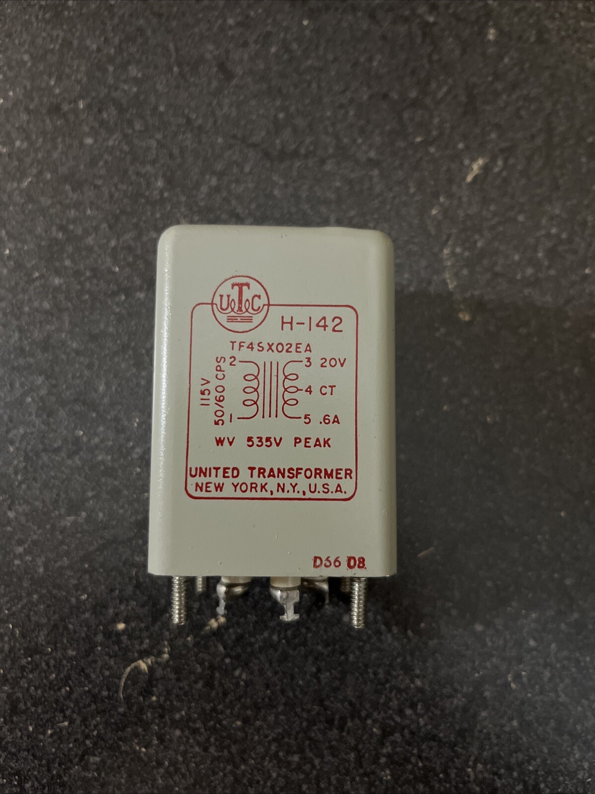 UTC H-142 United Transformer power sealed 115V to 20VCt@.6A  New Old Stock