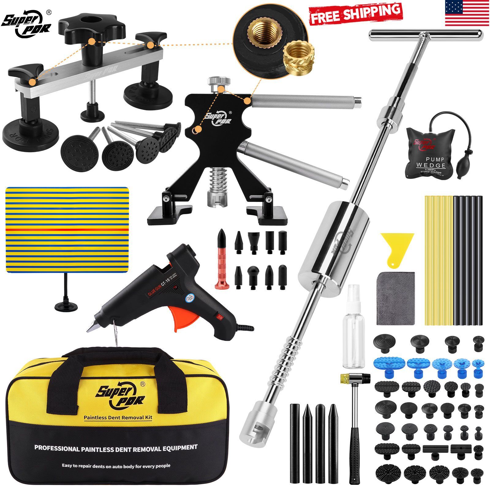 98PCS Car Body Dent Puller Lifter Tools Paintless Hail Remover Repair Kit bag US