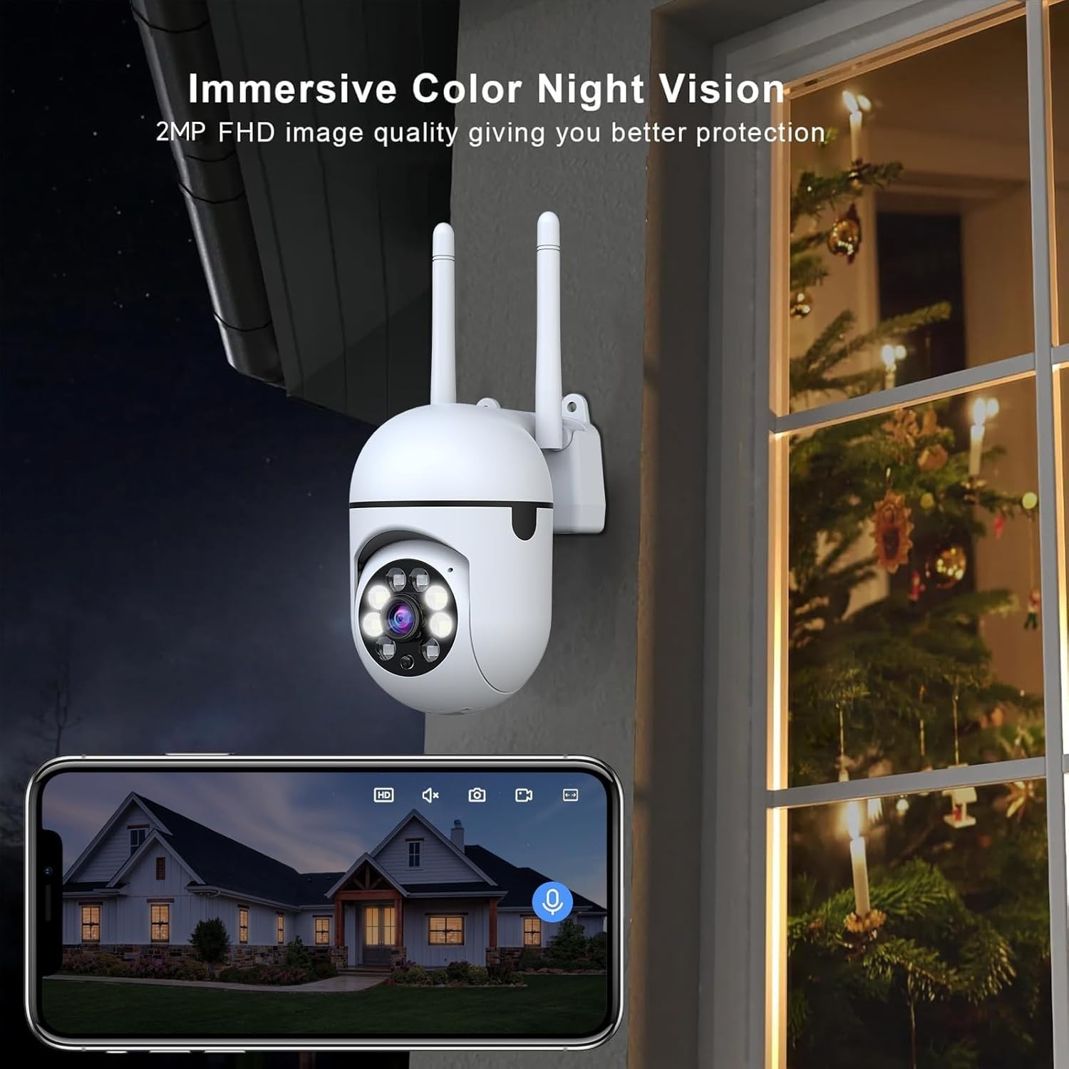 Home Surveillance Camera with Full HD, Night Vision & Alexa Compatibility