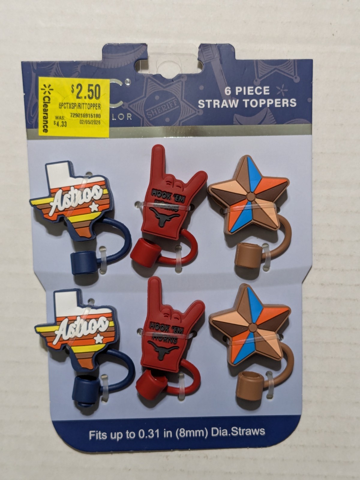 SWC - Six Piece Texas Themed Straw Toppers - Astros / Hook 'em Horns UT / Star