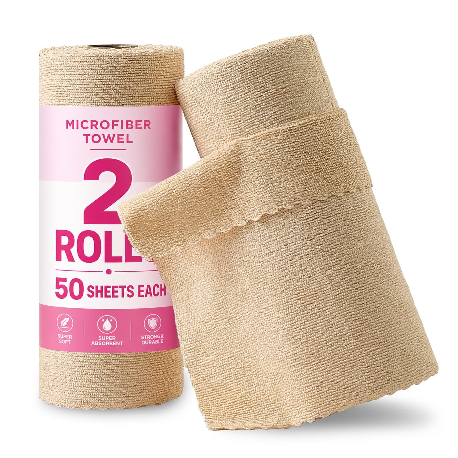 2 Roll Reusable Paper Towels,100 Sheets Tear Away Microfiber Cleaning Cloth, ...