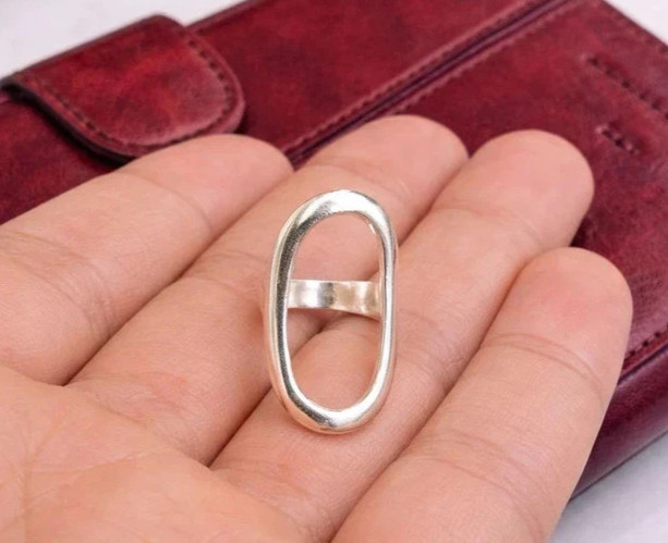 Solid 925 Sterling Silver  Long Oval Band Ring Splint Handmade Ring All Size