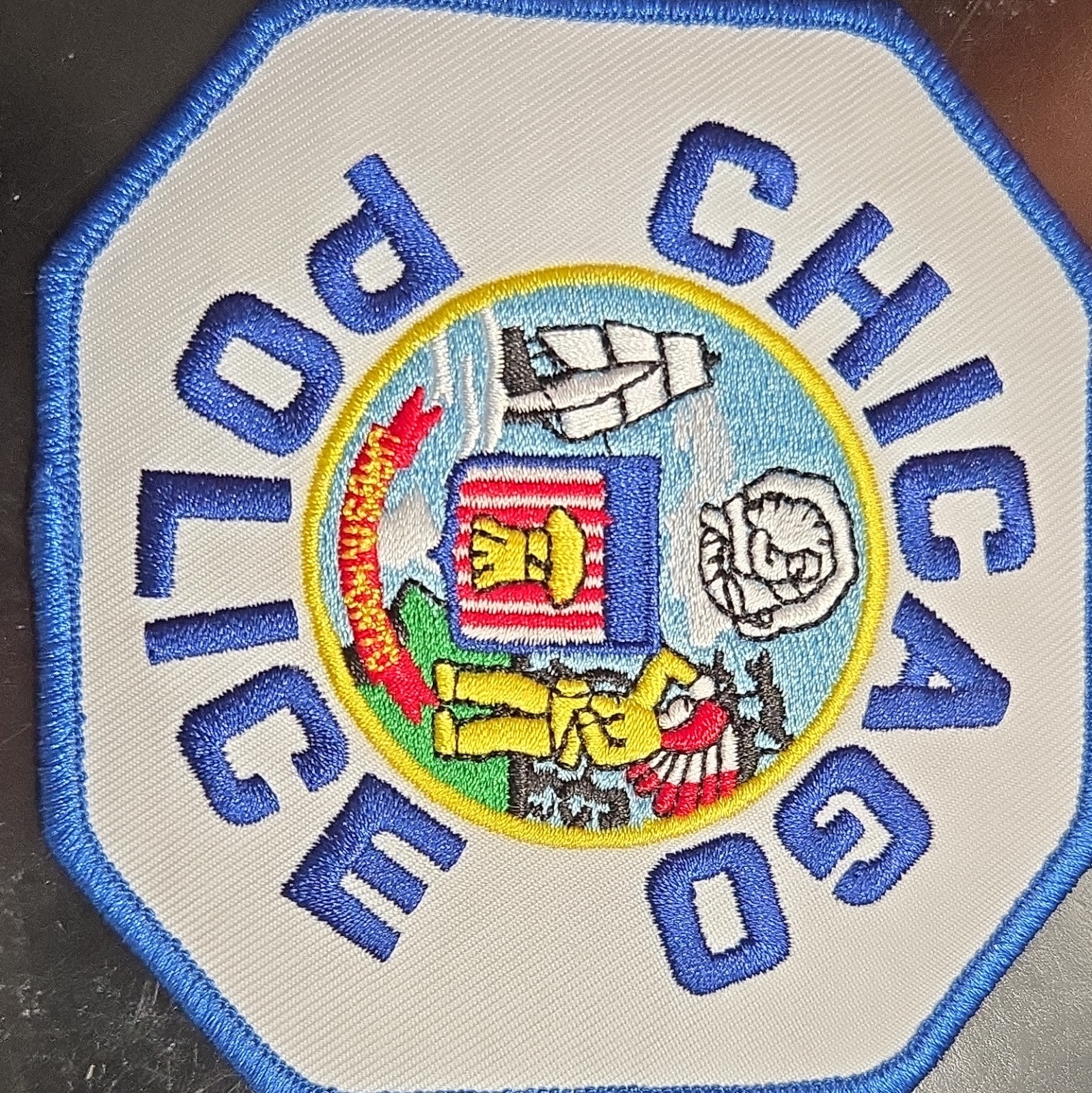 Chicago Police Embroidered Octagon Patch Blue/White - Single Patch, Illinois
