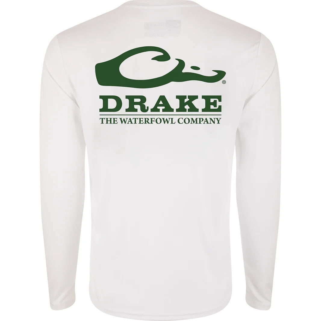 DRAKE Icon LS Crew Logo Shirt Bright White DS9551 New