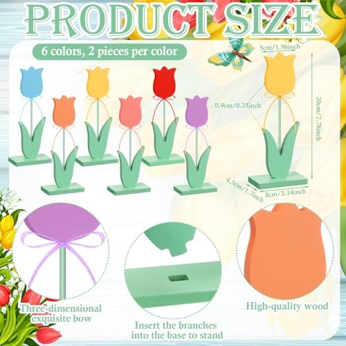 Pcs Spring Wooden Tulips Easter Table Centerpieces Multicolor 12 Classic style