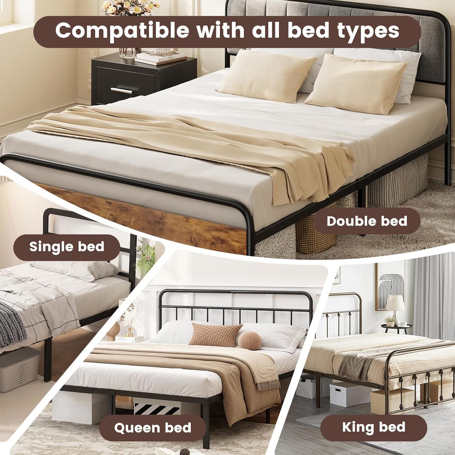 2Pcs Adjustable Headboard Brackets, Universal Brackets for Bed Frame (All Size)