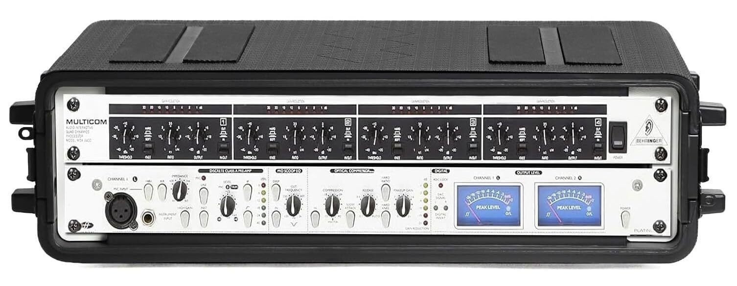 2U Rack Case 16" Depth, 19" Rackmount Flight Case with Microphone Compartments
