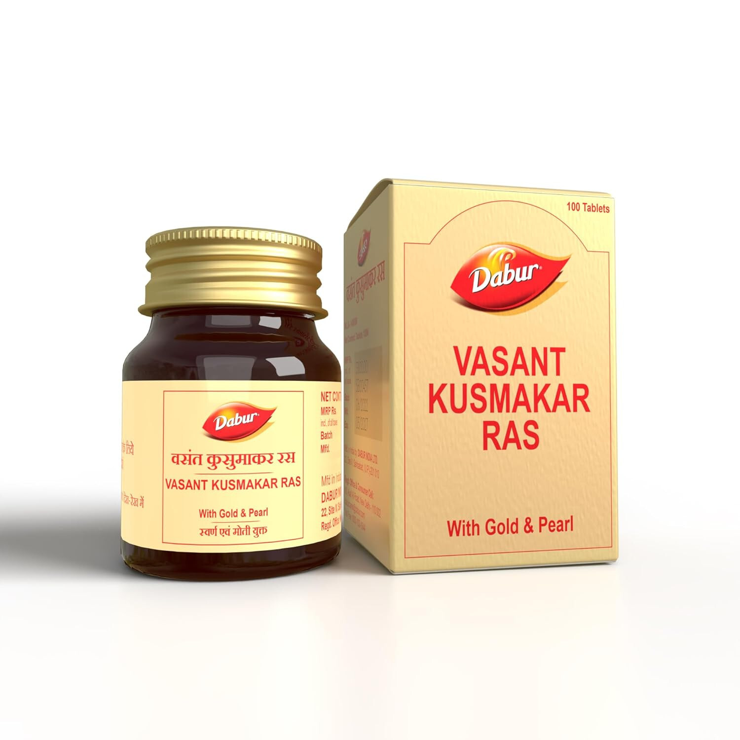 Dabur Vasant Kusumakar Ras with Gold and Pearl 100 Tablets Strengthens Body