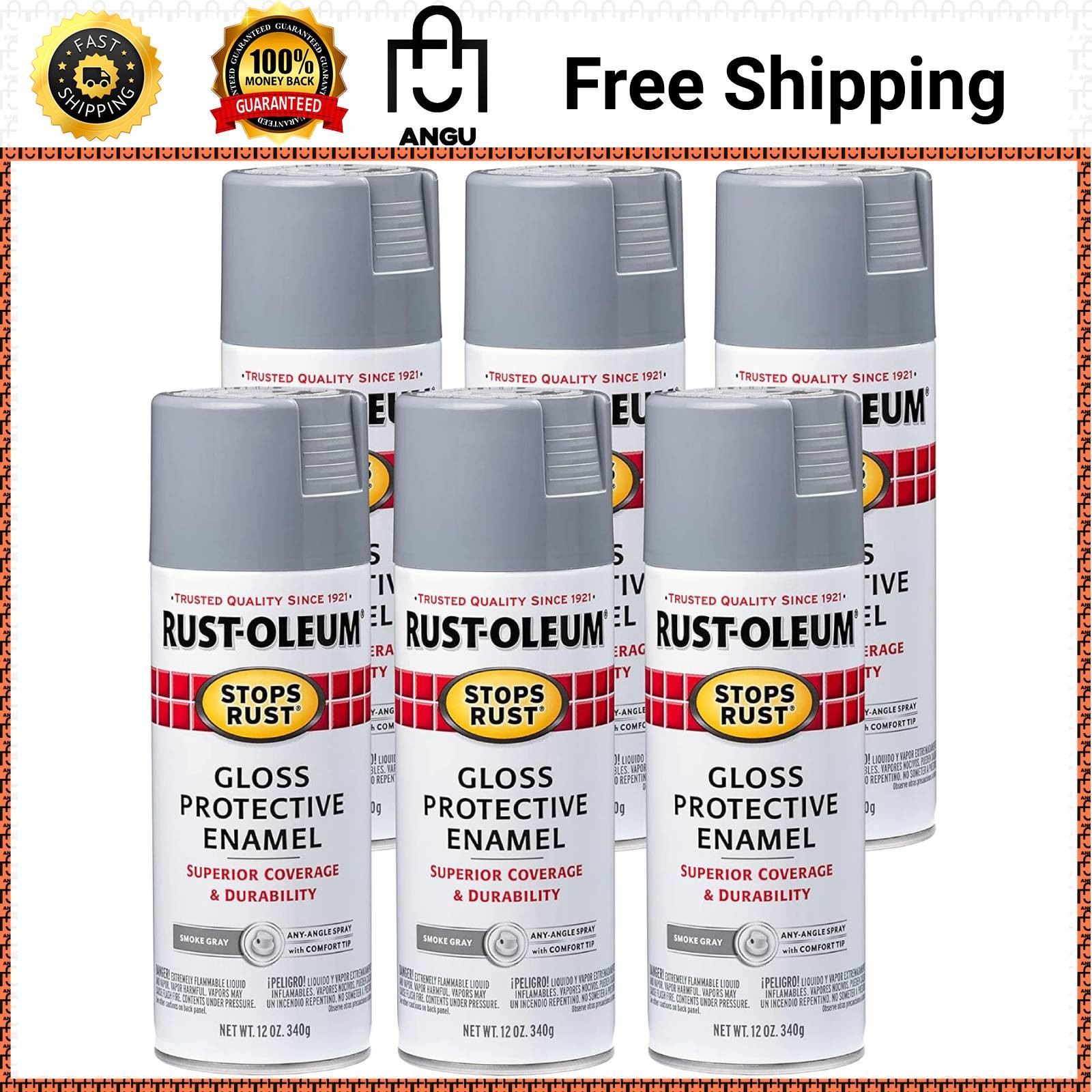 Rust-oleum Stops Rust Gloss Smoke Gray Paint 12Oz Pack Of 6 Durable Coating