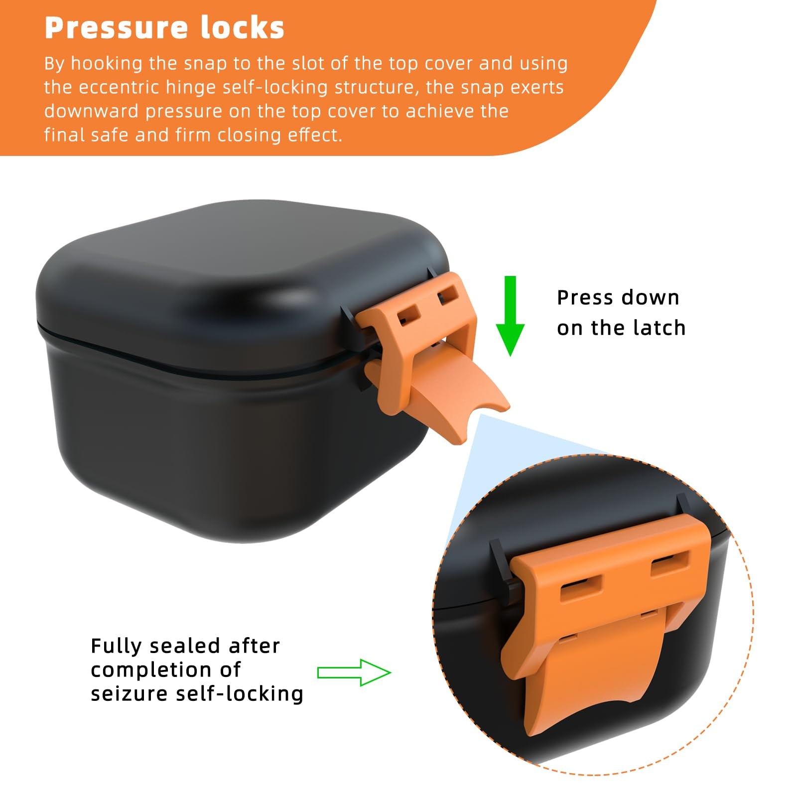 ARGOMAX Leak Proof Denture Bath Cup, Portable Soaking Black Shell + Orange