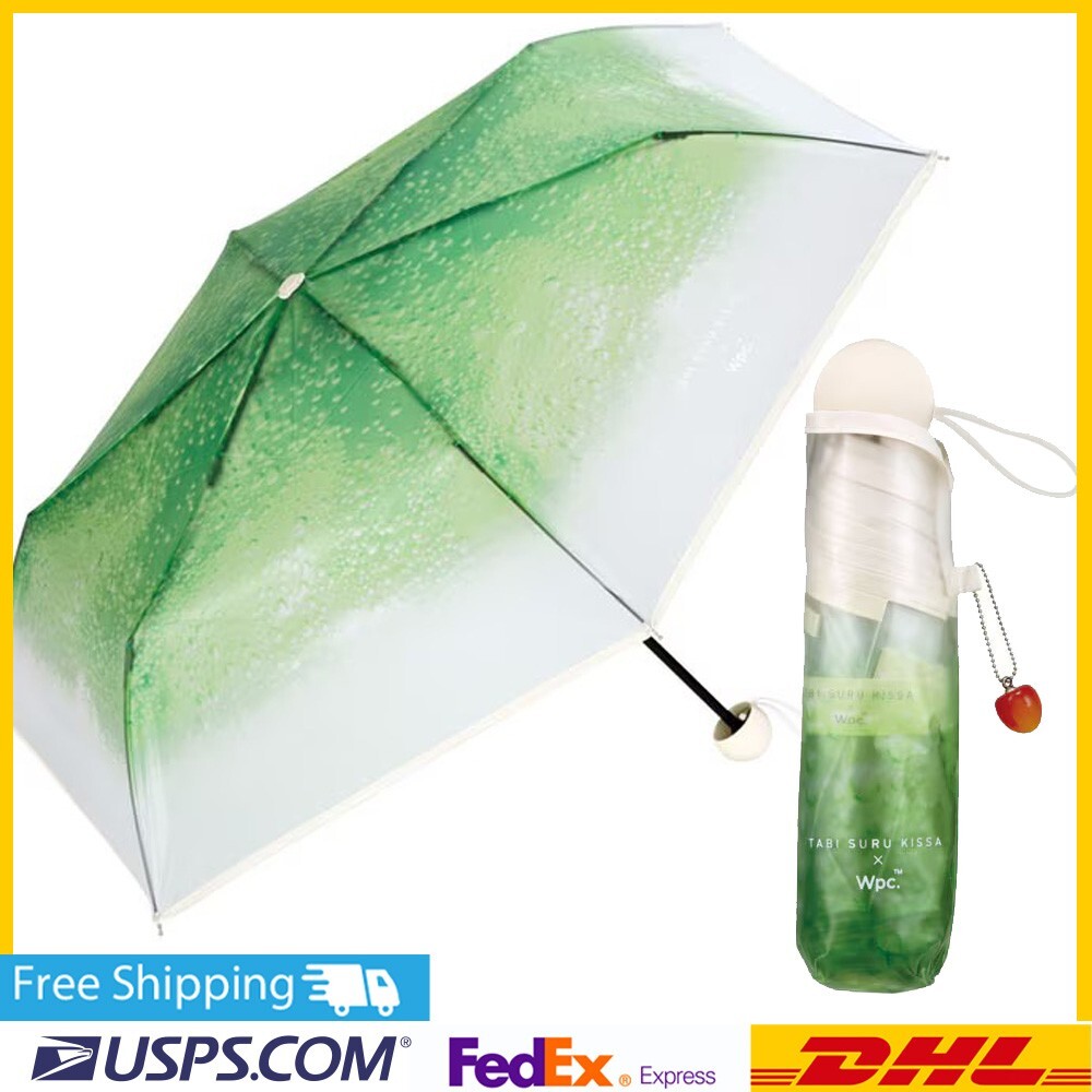 Tabi suru Kissa x Wpc. Folding Vinyl Umbrella Green Cream Soda Design NEW