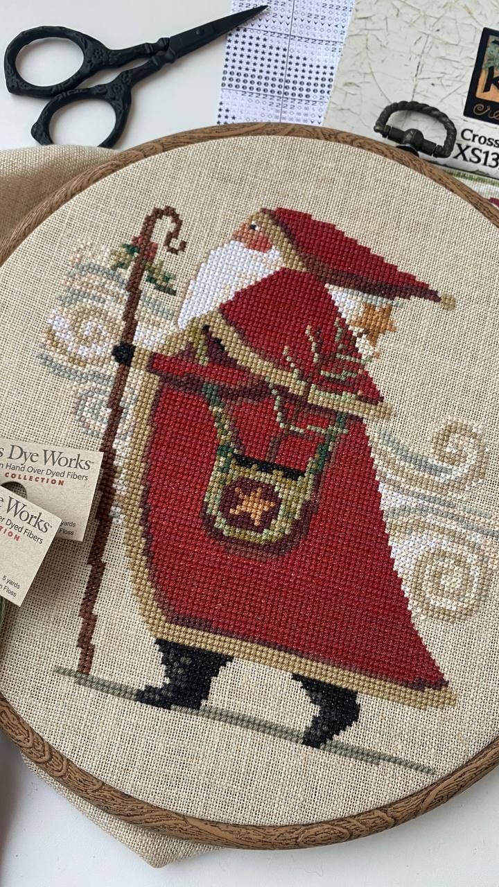 Cross Stitch Pattern Santa Claus Christmas Noel Xmas Winter Primitive Sampler