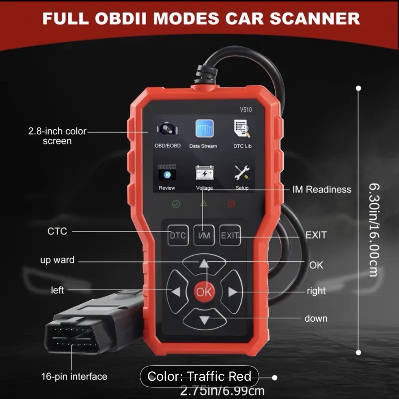 OBD2 Scanner Diagnostic Tool. New 2025! Available In Red. All Makes All Models.