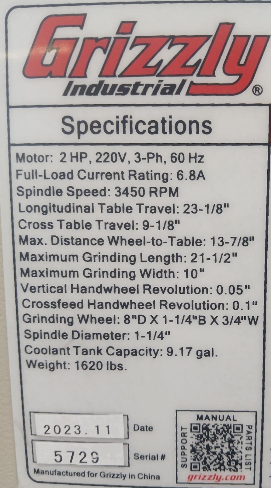 Grizzly 8" x 20" Surface Grinder