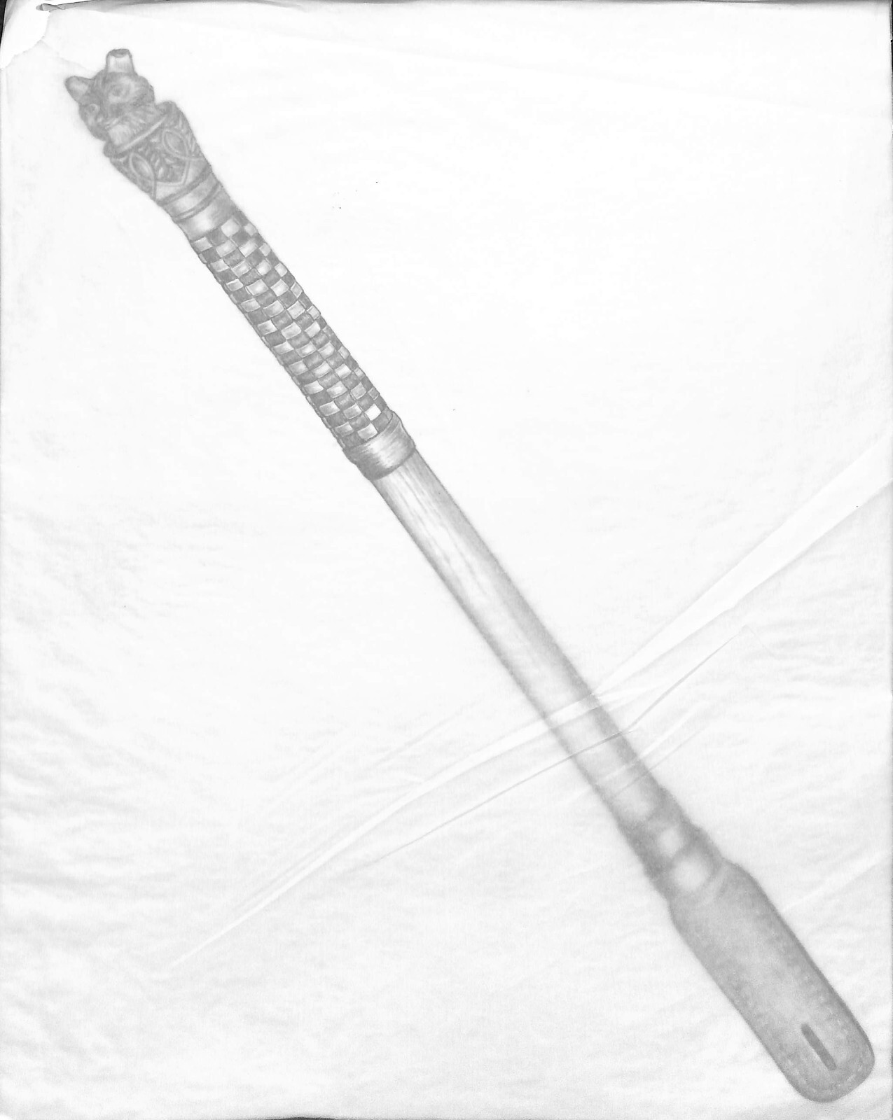 Fox-Head Riding Crop Graphite Drawing