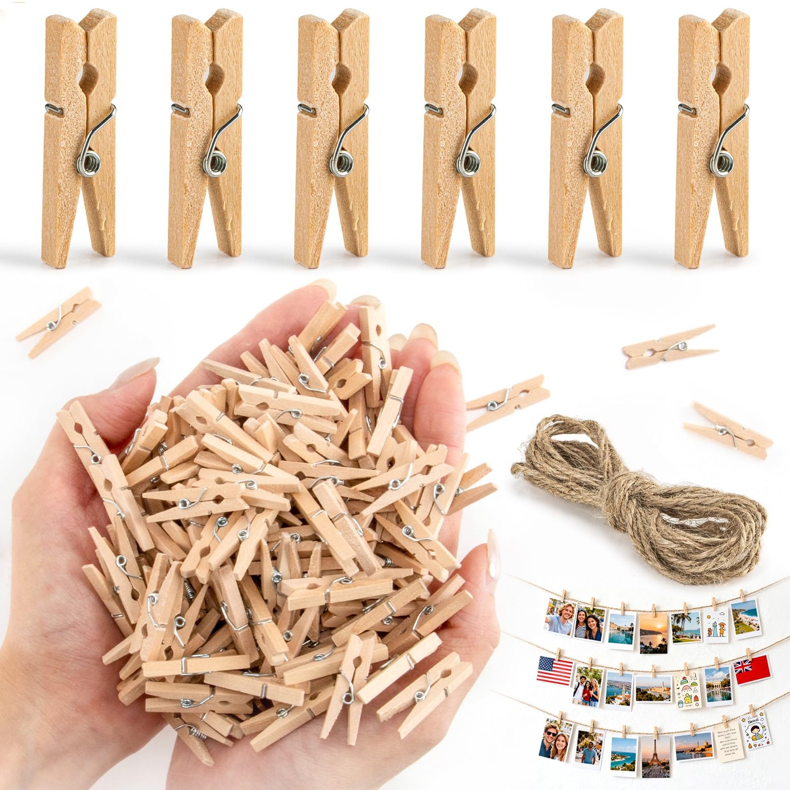RAINFLOW Mini Wooden Clothespins - 200 PCS Craft 1.2 inches, Brown