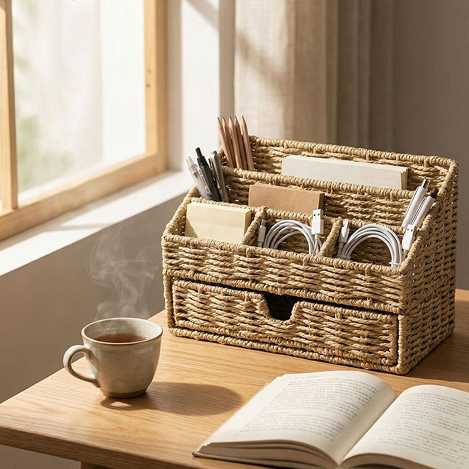 Woven Storage Basket Decorative Storage Organizer Desktop Sundry Basket for