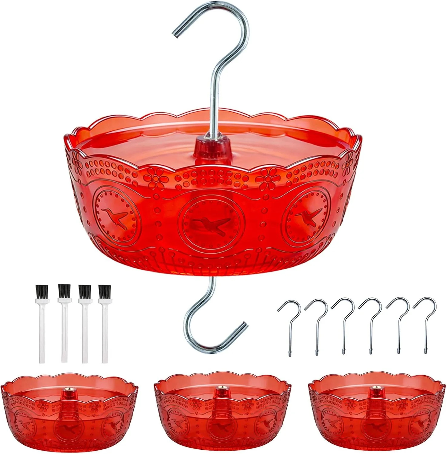 Ant Moat for Hummingbird Feeders, 4-Pack 6oz Ant Guard & Stopper (Vintage Red)