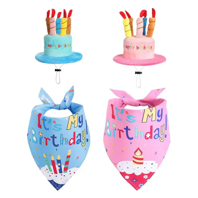 Dog Birthday Hat Cute Festive Cake Shape Pet Clothing With Bandana Puppy Costume