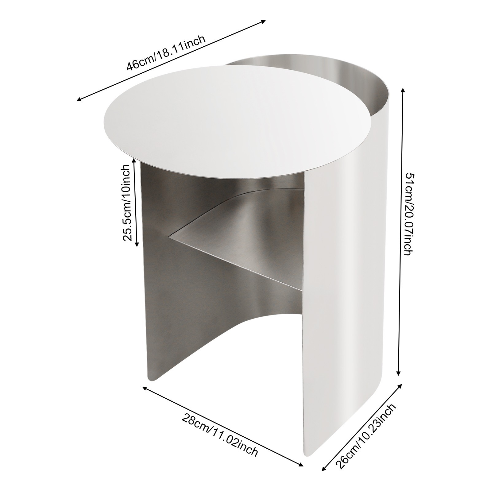 Side Table 28*46*51cm Bedroom Stainless Steel Side Table Silver Sofa Side Table