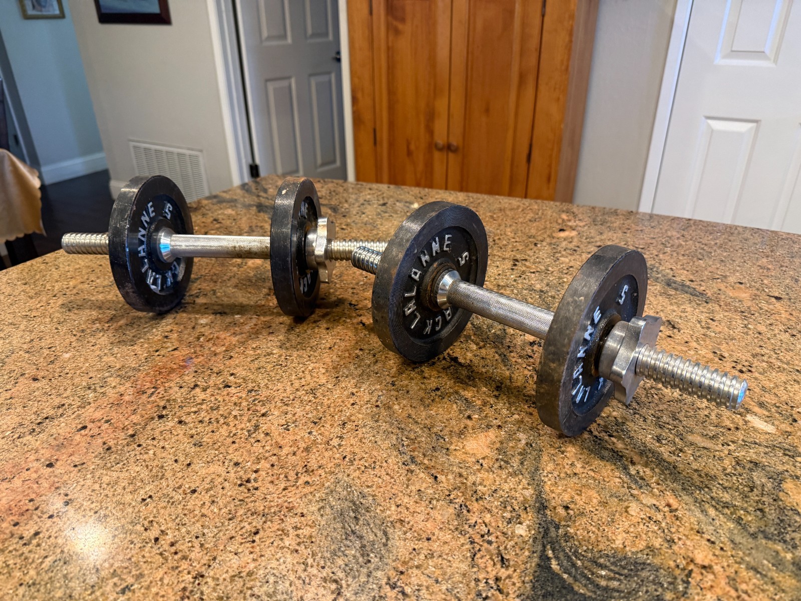 Vintage JACK LALANNE Dumbbells w/ Spinlock Collars QTY= 4 5LBS Lbs Weight Plates