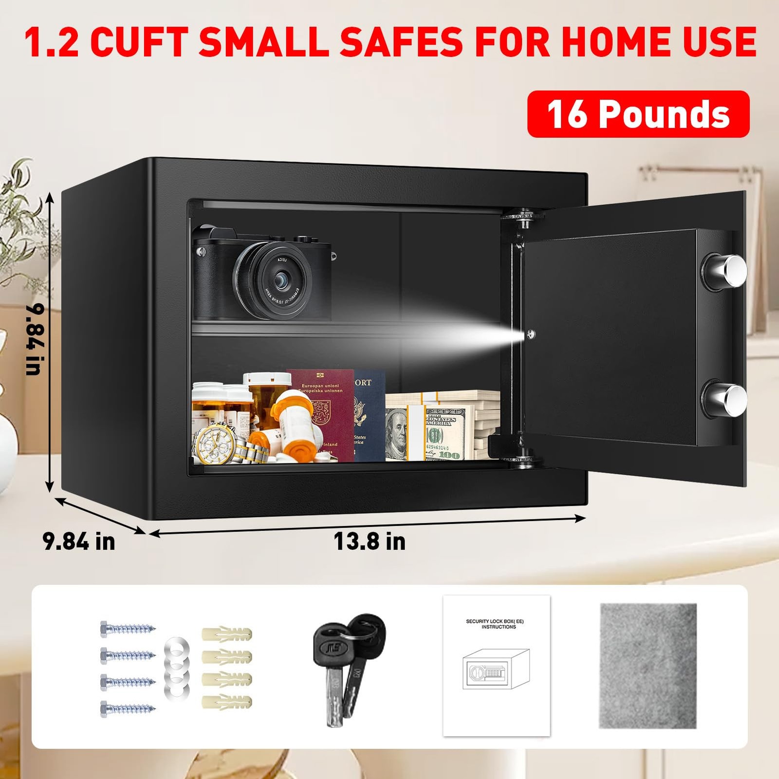 1.2 Cubic Feet Small Fire Safe Box for Home, Fireproof Lock Box, Security Mon...