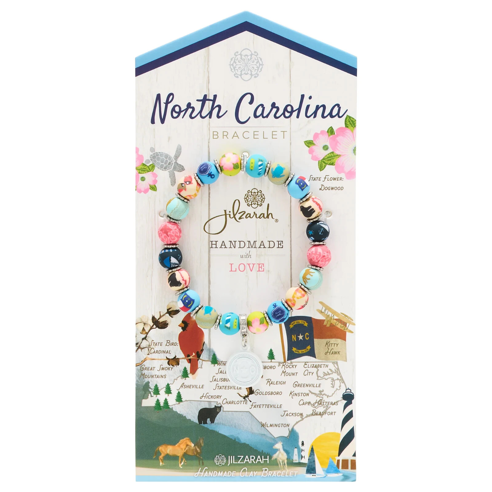 NEW JILZARAH Handmade Clay Beads DESTINATION NORTH CAROLINA Multi 8mm Bracelet