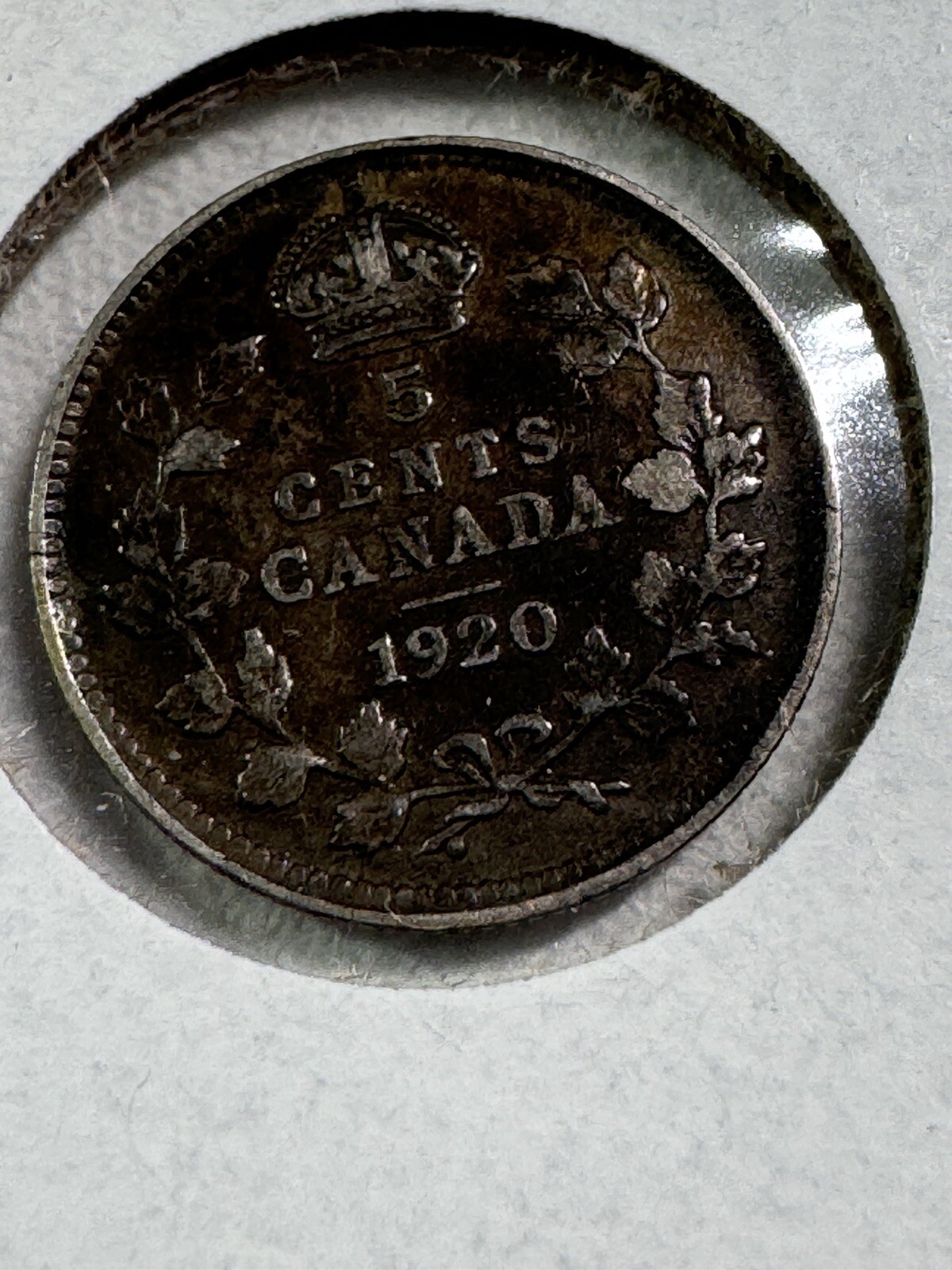 1920 Canada 5 Cents Small Silver Coin
