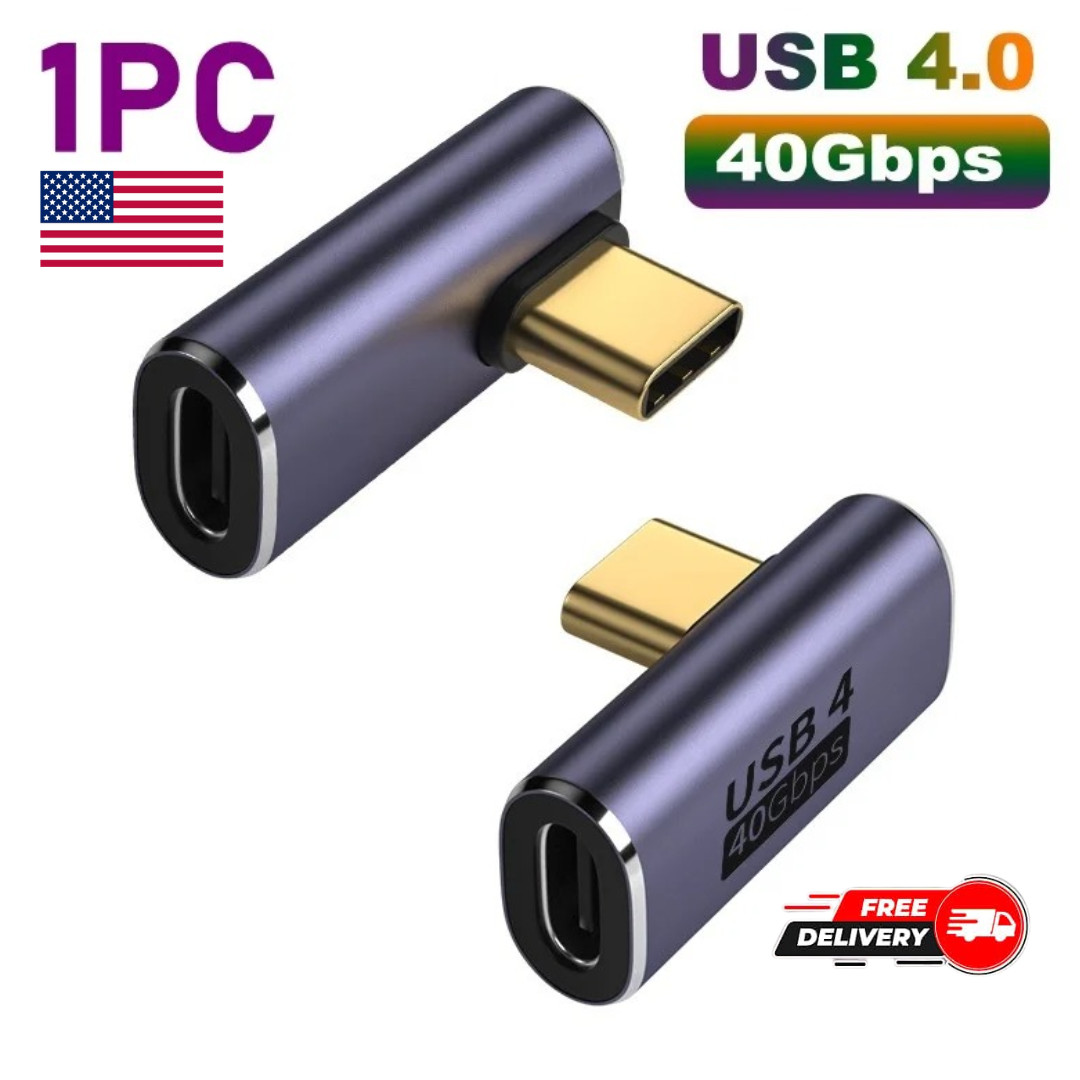 90 Degree USB-C Male to Female Adapter, 1 Pack - 100W Type-C Extender in Purple