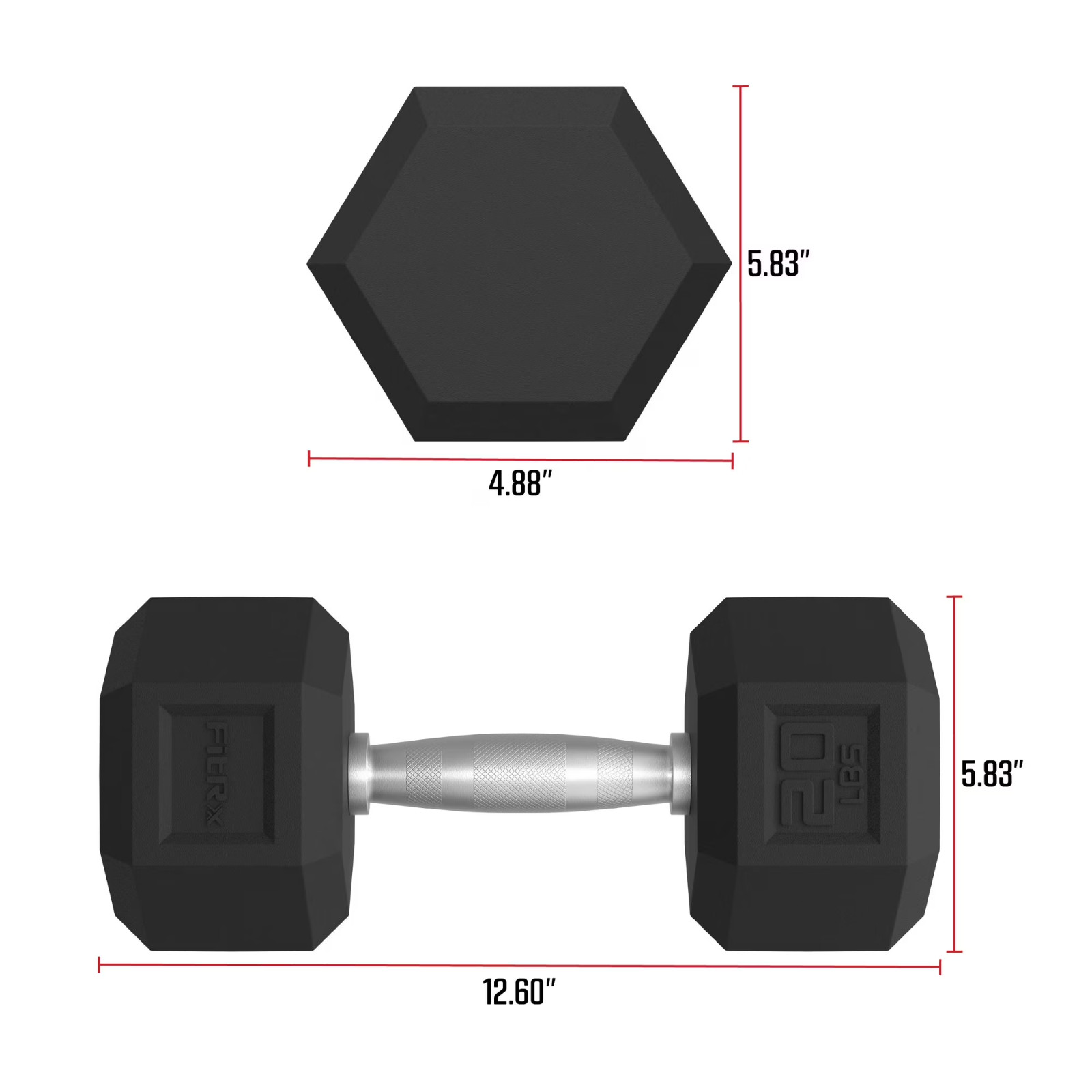 FitRx 20lbs Rubber Hex Dumbbell Set – Solid Steel Handles, Durable Rubber Pair