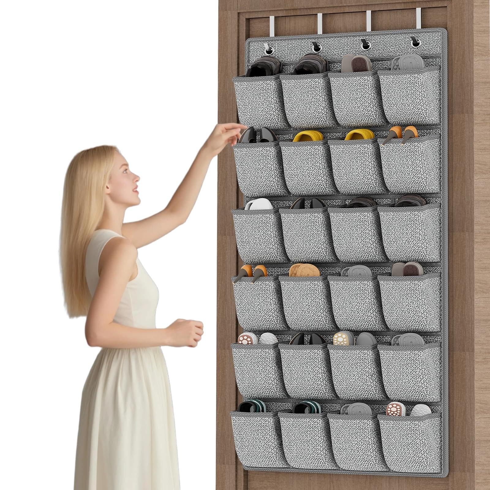homyfort Over the Door Shoe 1 Pack 24 Pockets, Linen-like Grey