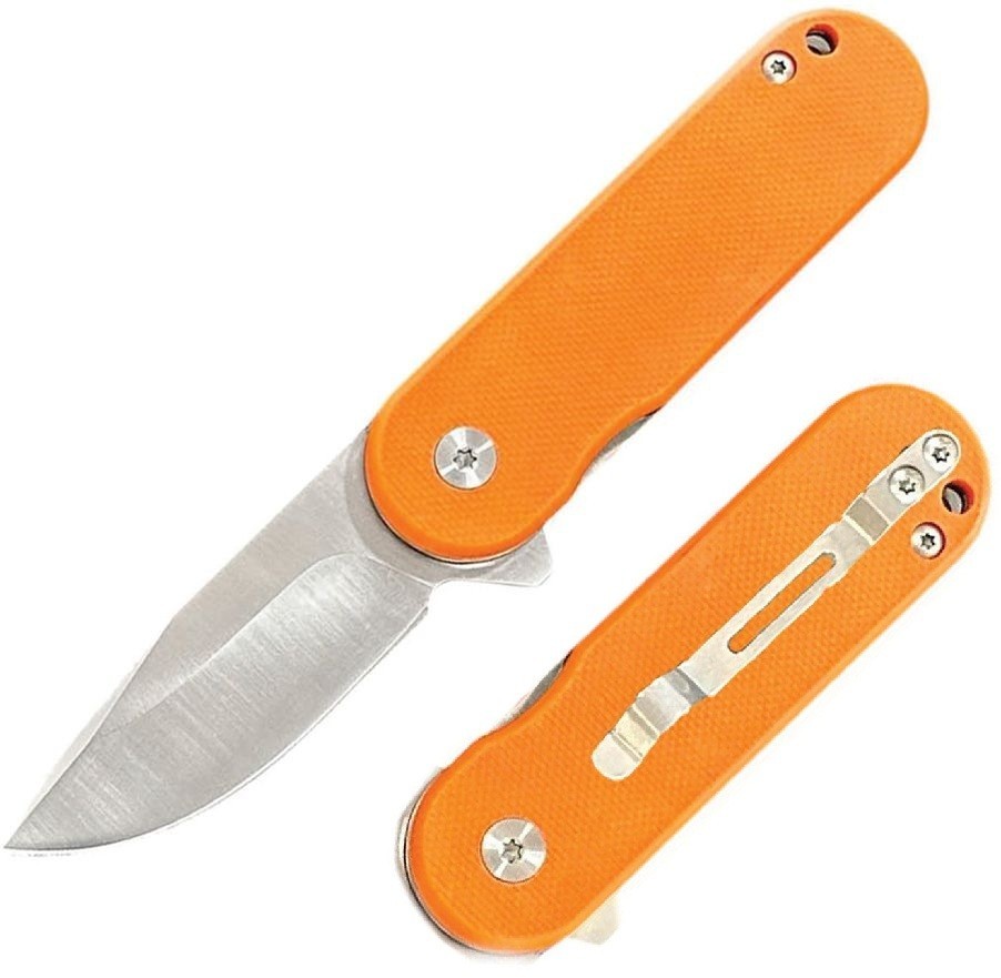ElitEdge Small Linerlock Folding Knife 2.25" Stainless Blade Orange G10 Handle