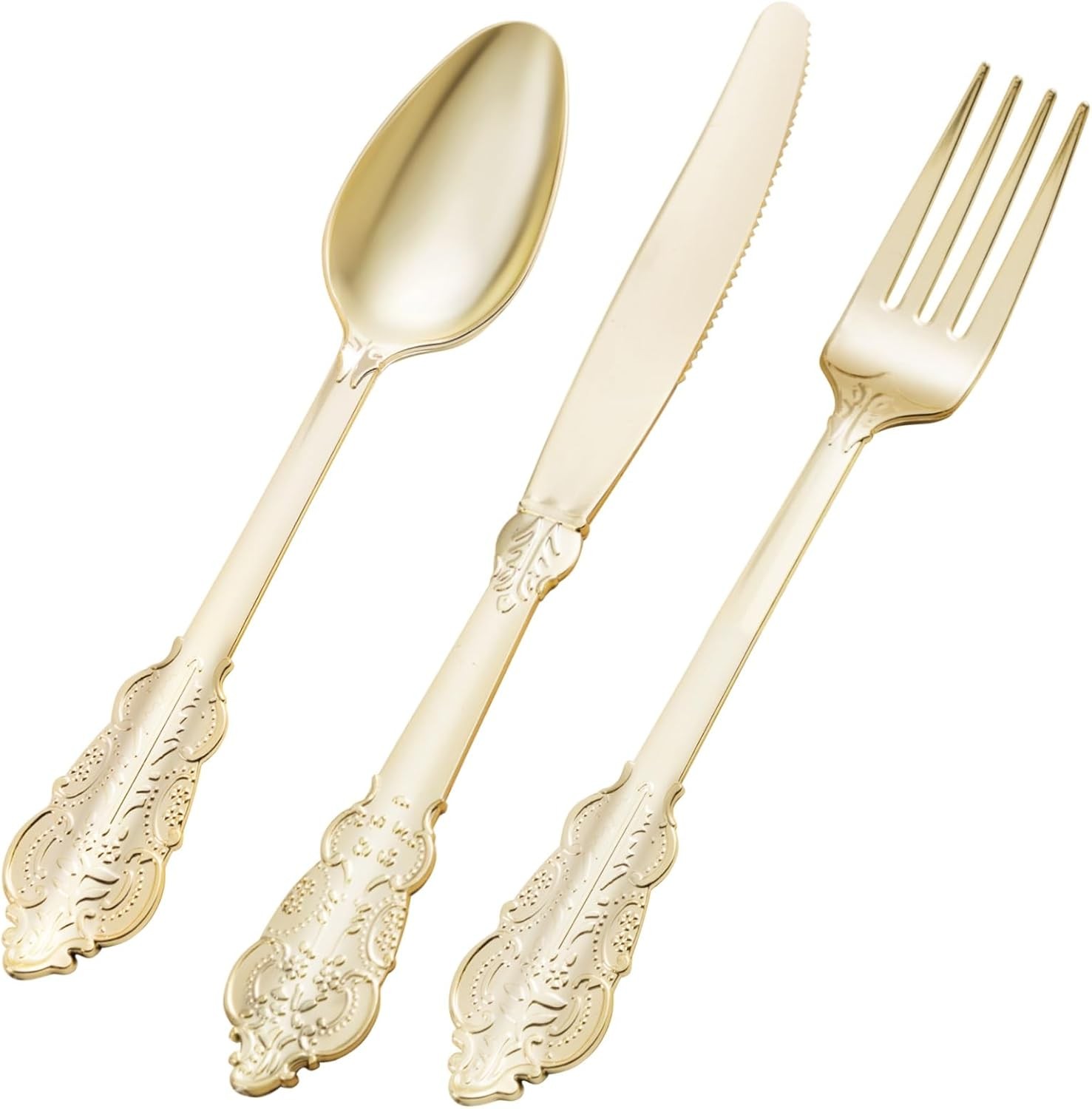 lu Gold Plastic Sierware for 50 Guests, Heavy Duty Gold Disposable