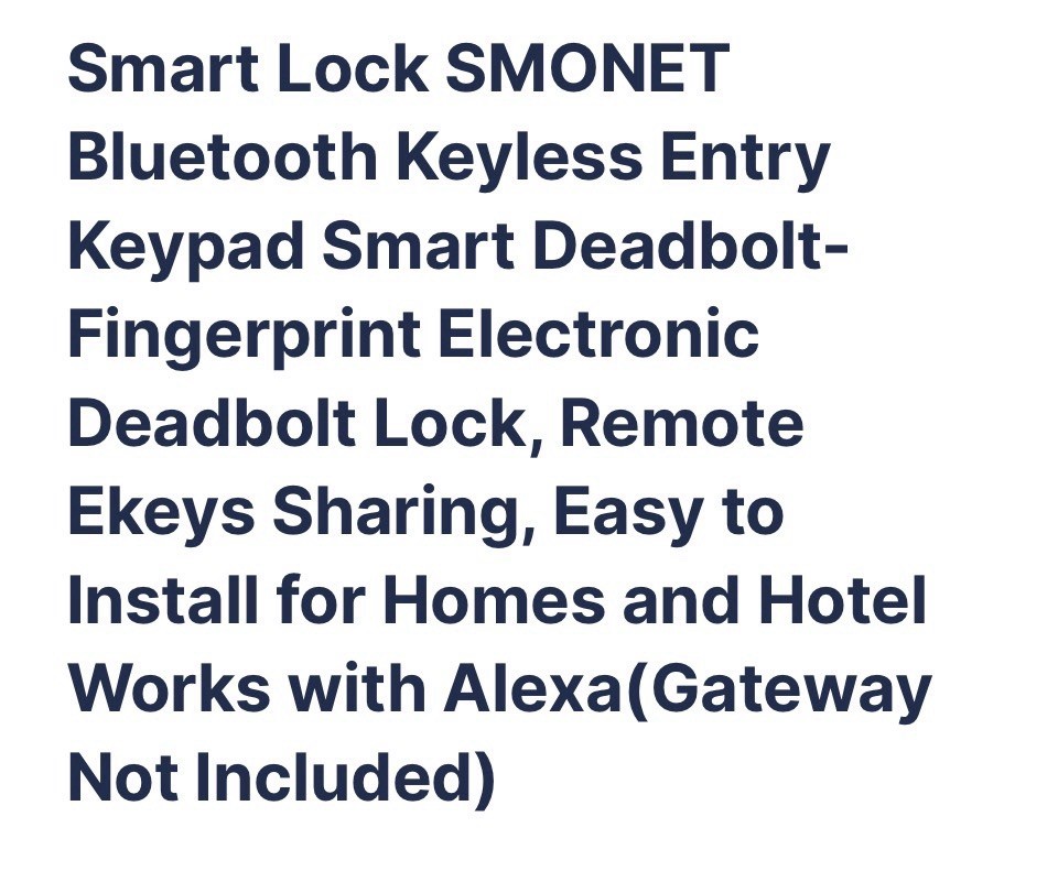 SMONET Bluetooth Fingerprint Keypad Smart Door Lock with Remote Ekeys & Alexa