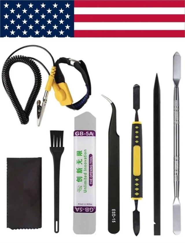 ANTI STATIC ESD WRIST BAND ESD TWEEZER OPENING PRY REPAIR TOOL KIT LAPTOP PHONE