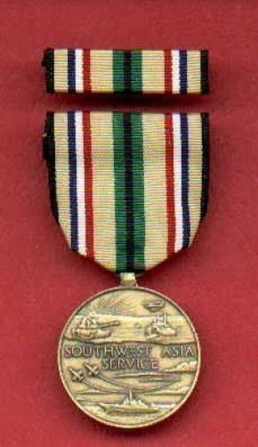 Desert Storm Shield Gulf War Service medal with ribbon bar in original blue box