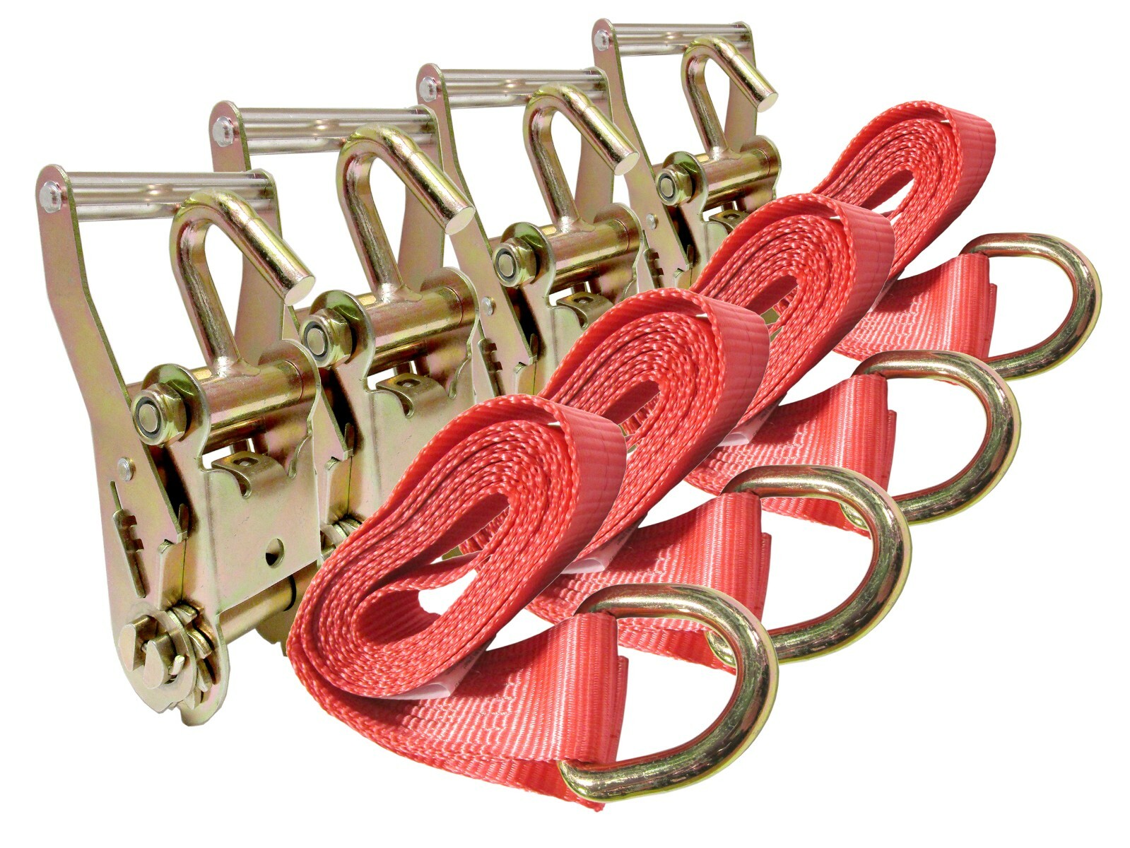 8' Red Lasso Straps & 2" Long Handle Ratchets w/ Finger Hooks Chevron (4 Pack)