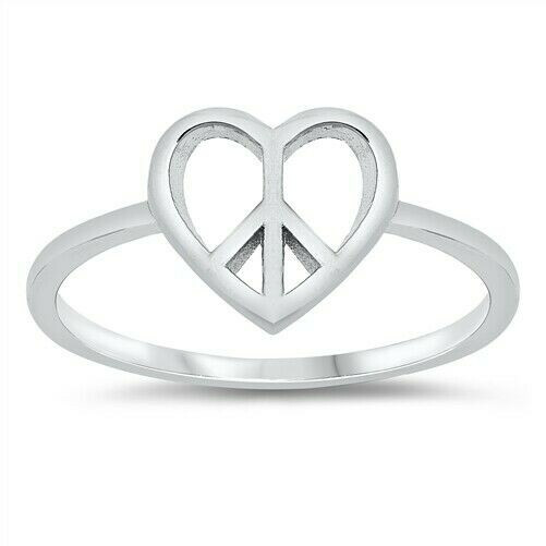 Heart Peace Ring Genuine Sterling Silver 925 High Polish Selectable Height 4 mm