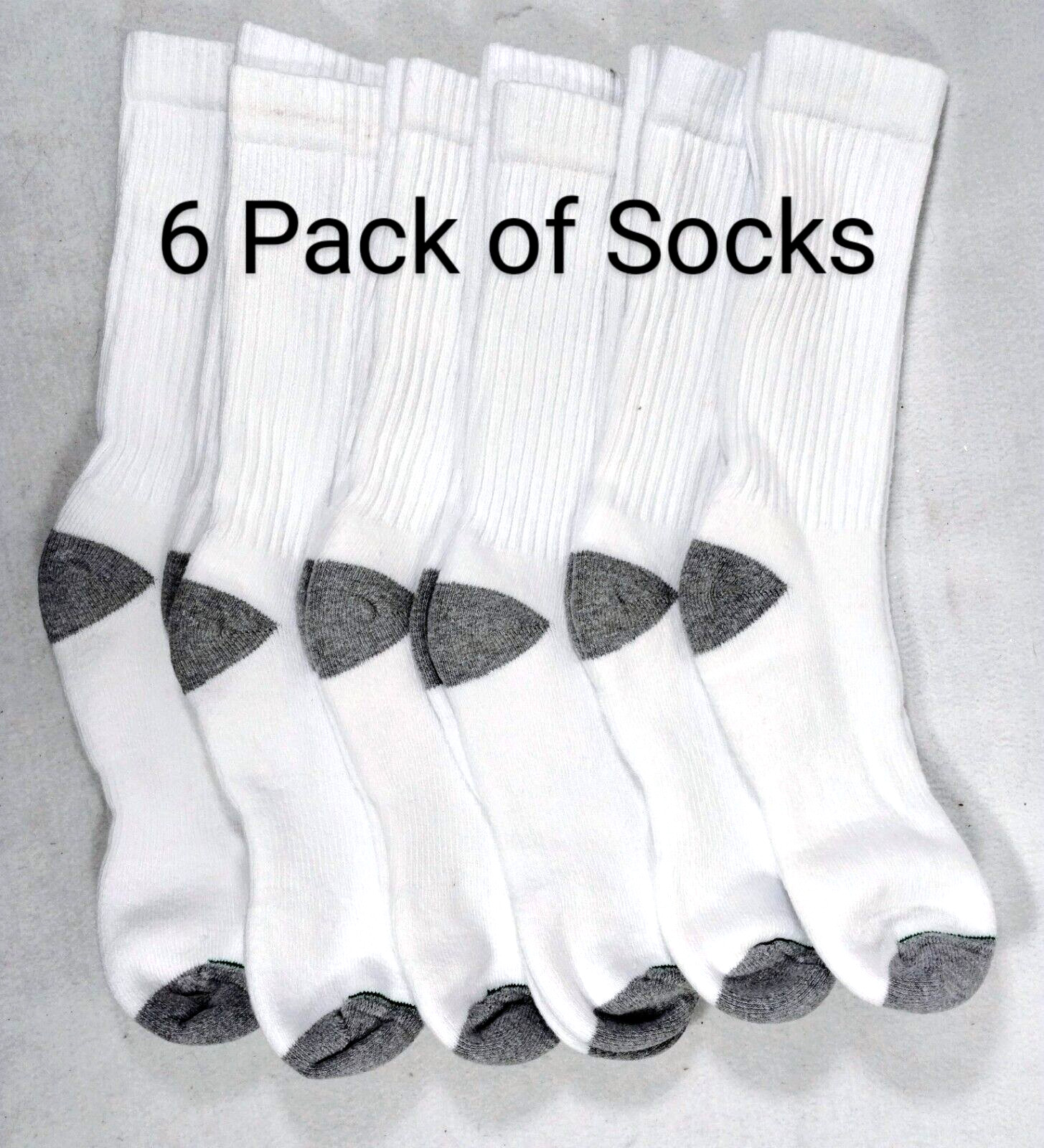 Burlington Men's Comfort Athletic Crew Thick Socks 6 pairs (Large 6-12) White