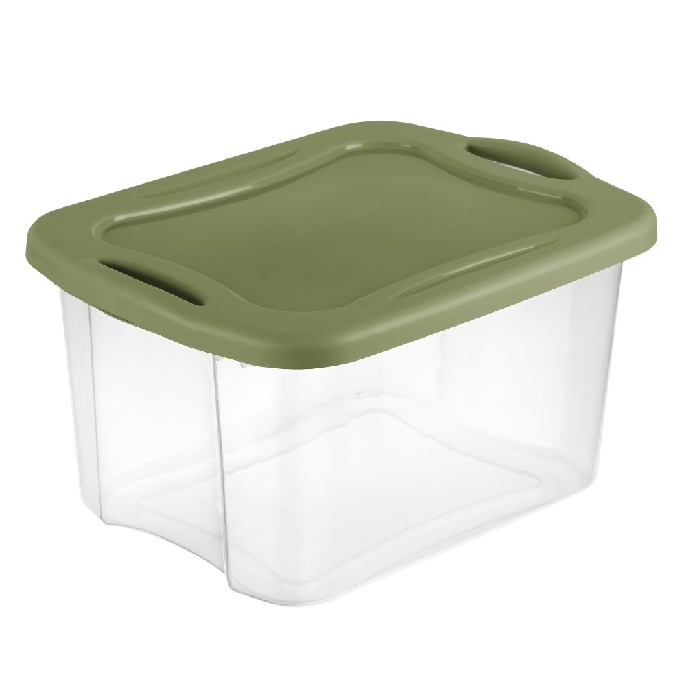 Large Plastic Storage Bin with Full-Grip Handles, 40 Quart Capacity, Green, Easy