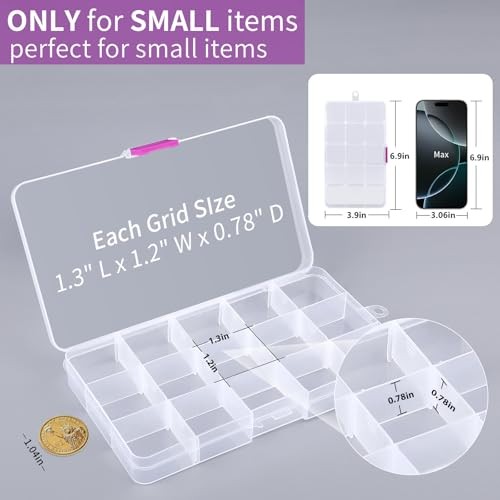 15 Girds Bead Organizer(4 Pack), Earring Organizer Box, SMALL Plastic Clear