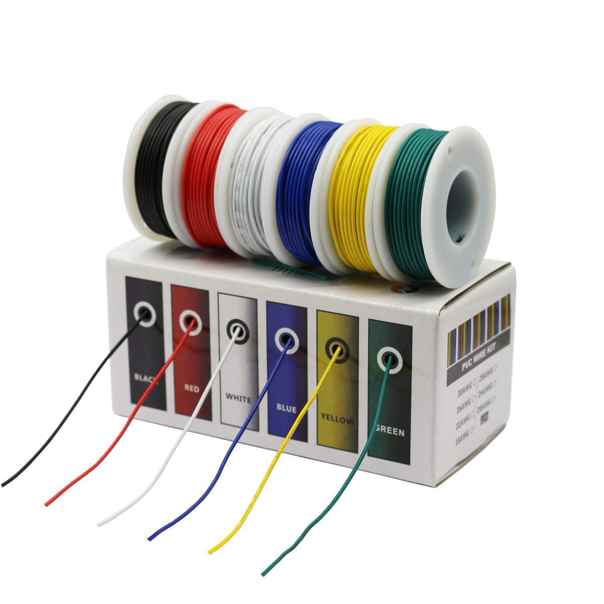 CBAZY Hook up Wire Kit (Stranded 18AWG, D-(red+blue+green+yellow+white+black)