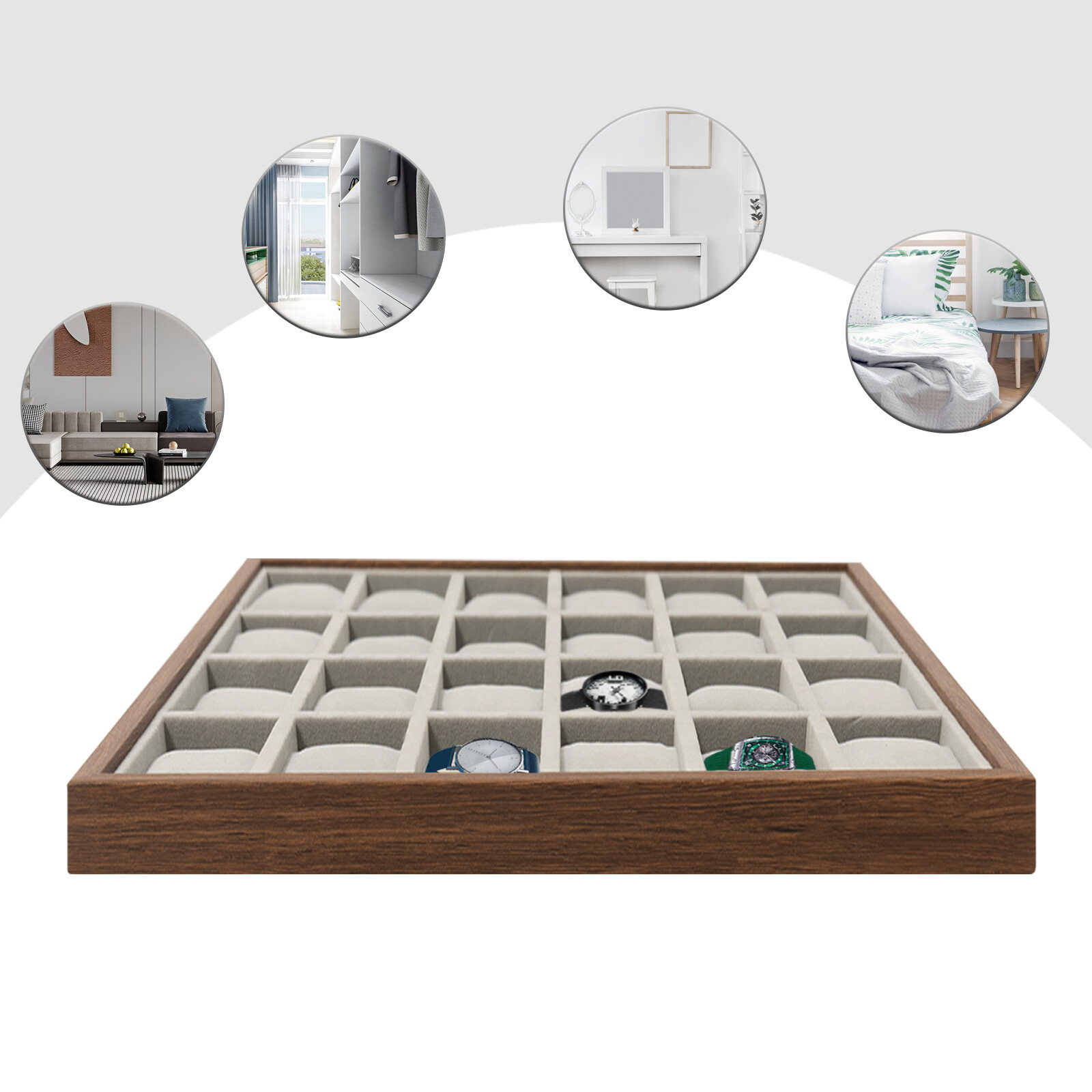 24 Slots Wood Watch Box Jewelry Storage Case Organizer Display Box Holder Tray