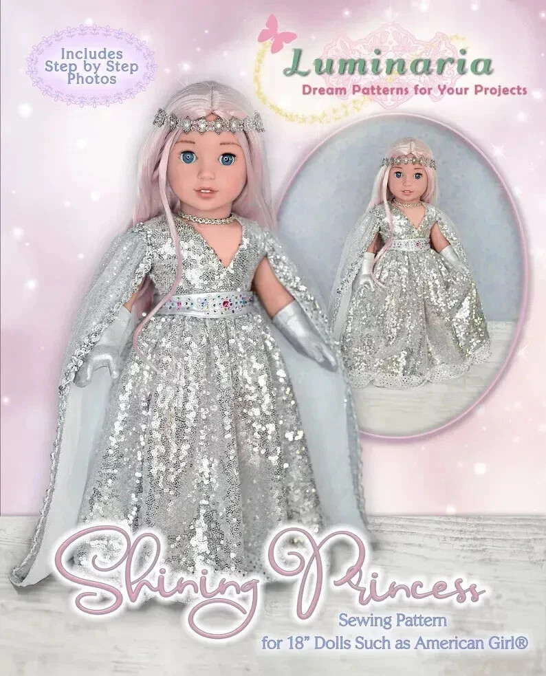 18" Doll Clothes Pattern American Girl Dress Holiday Princess Gala Silver Gown