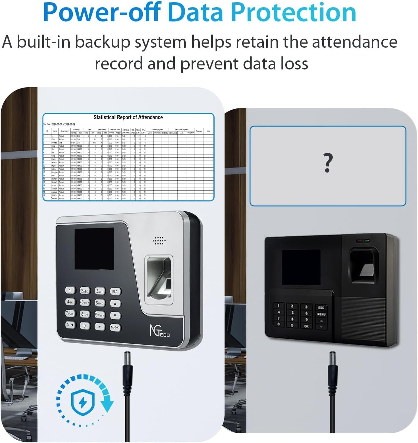 NGTeco AS10 Standalone Time Clock Automatic Punch In Office Machine