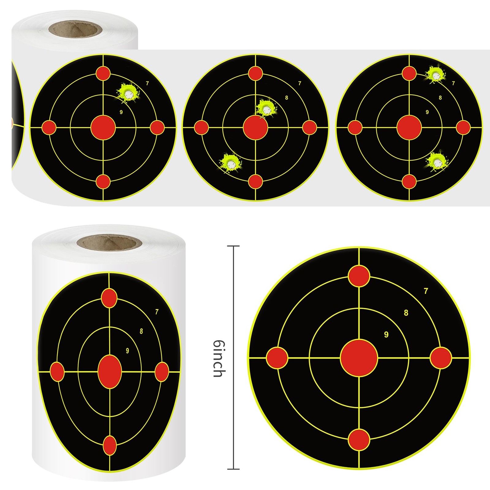 6 Inch 100 Pack Splatter Targets, Self-Adhesive Shooting 6", Circle-Yellow