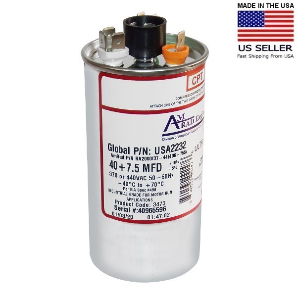 USA2232 40+7.5 uf/MFD 370-440 VAC volts AMRAD Dual Run Capacitor 50/60 Hz Lot-1