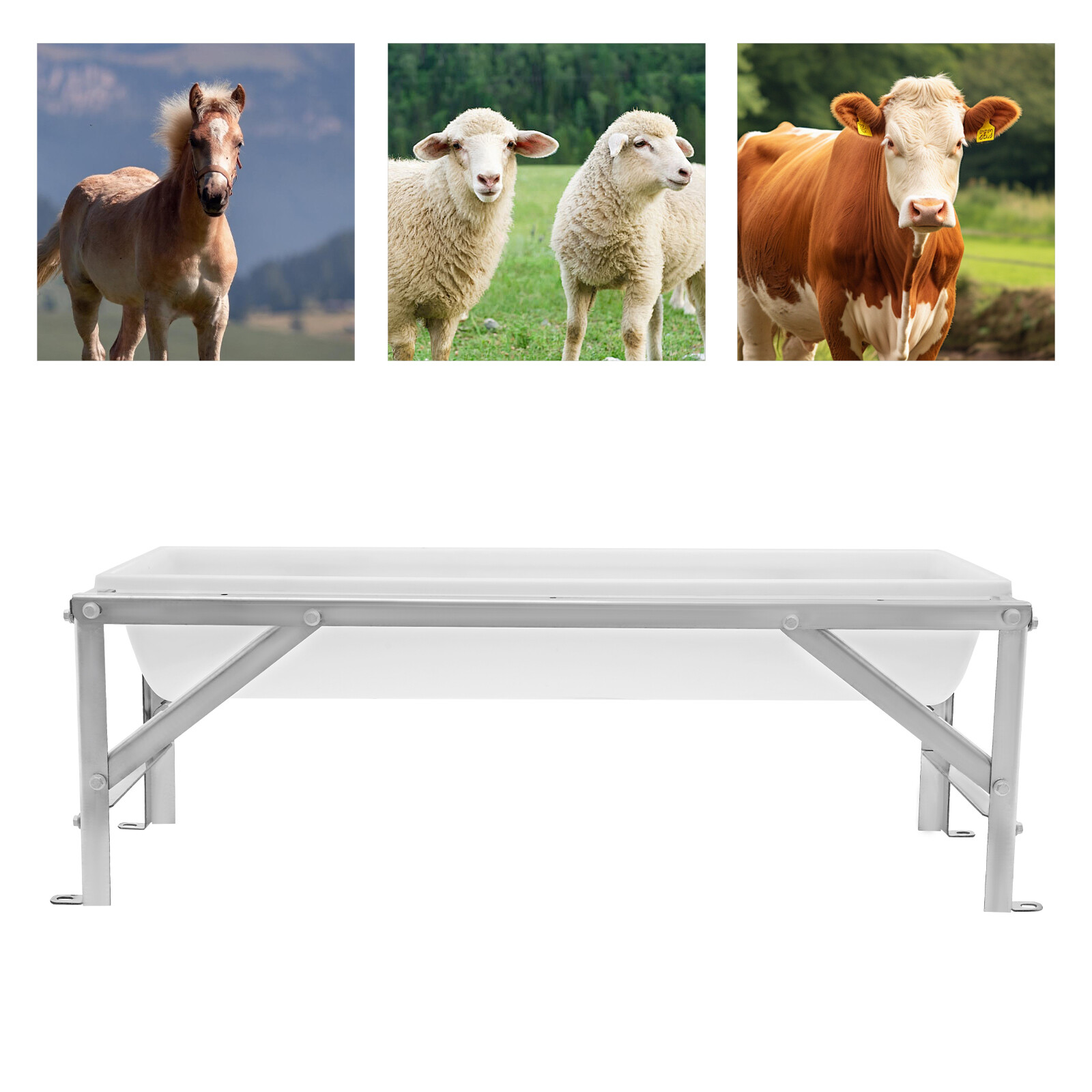 35L Livestock Rectangular Feed Trough Feed Trough Feeder w/Stand Floor Standing
